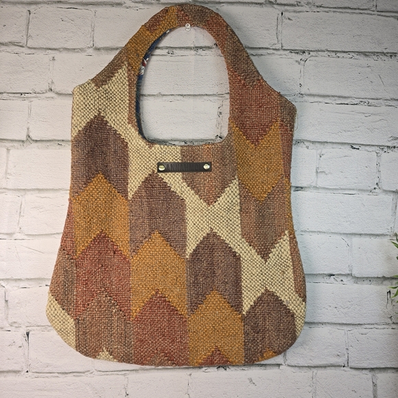 ANNAHMOL WOOL PURSE TOTE BAG BOHO TEXTURED BROWNS GEOMETRIC EUC VINTAGE - Picture 1 of 10